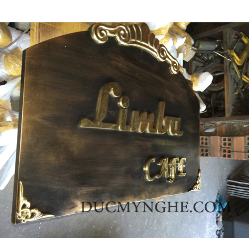 Bảng tên quán cafe Limba đúc nhôm kết hợp chữ đúc đồng vàng bóng BHLG006 - Hình 2