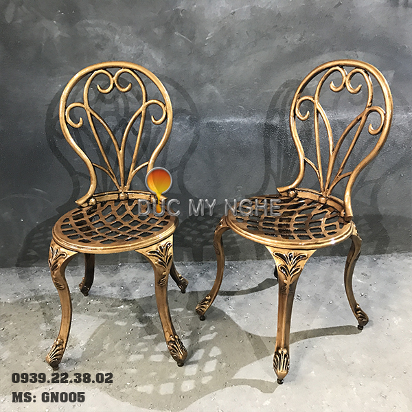 Ghế Nhôm Đúc Cafe Sân Vườn Gia Đình Ngoài Trời Sơn Giả Cổ Đồng GN005