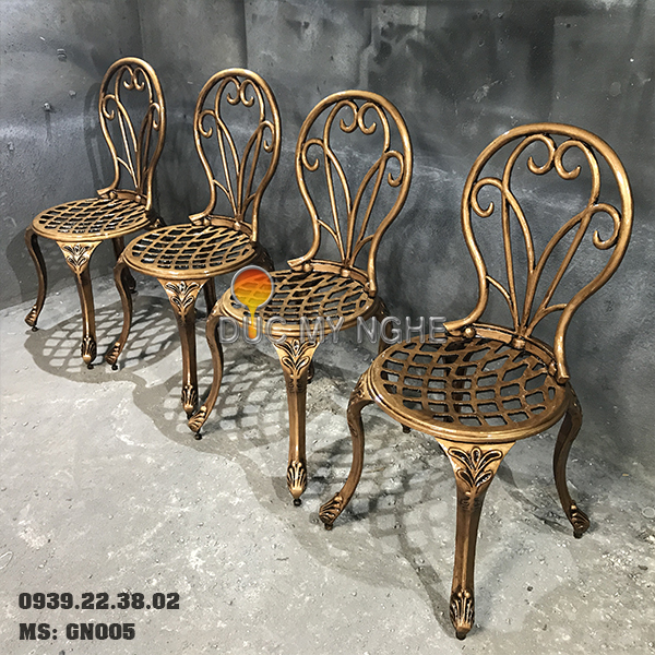 Ghế Nhôm Đúc Cafe Sân Vườn Gia Đình Ngoài Trời Sơn Giả Cổ Đồng GN005